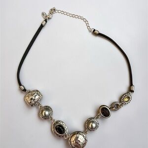 Lia Sophia Silver-Tone Statement Necklace with Black and Grey Pearl Accents